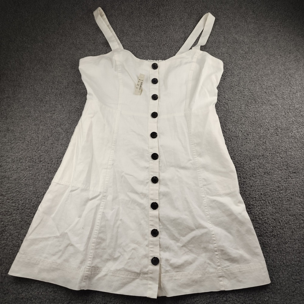 Madewell Denim White Overall Mini Dress Square Neck Sleeveless Size 14 NWT